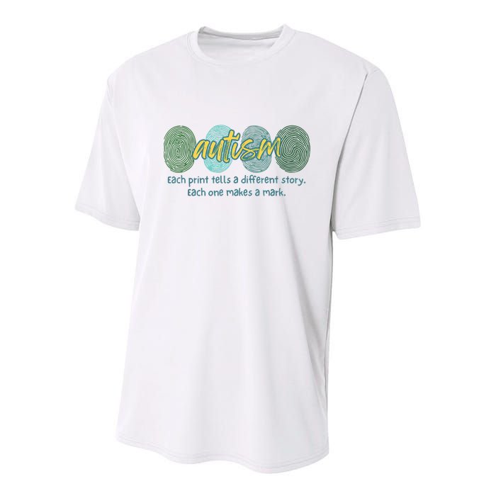 Fingerprint Autism Each Print Tells A Different Story Youth Performance Sprint T-Shirt