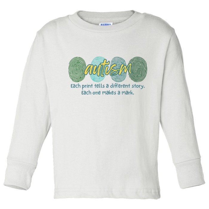 Fingerprint Autism Each Print Tells A Different Story Toddler Long Sleeve Shirt