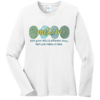 Fingerprint Autism Each Print Tells A Different Story Ladies Long Sleeve Shirt