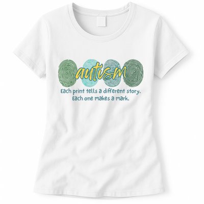 Fingerprint Autism Each Print Tells A Different Story Womens T-Shirt
