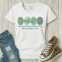 Fingerprint Autism Each Print Tells A Different Story Womens T-Shirt