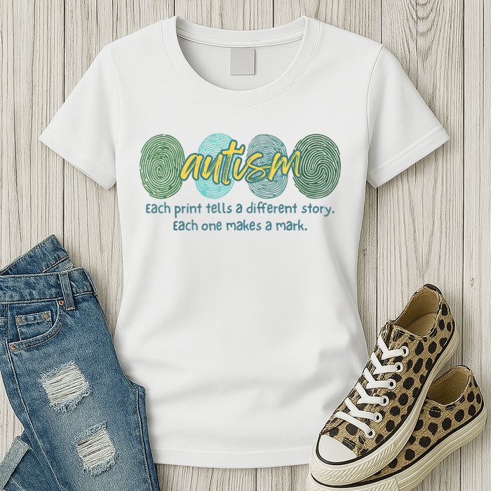 Fingerprint Autism Each Print Tells A Different Story Womens T-Shirt