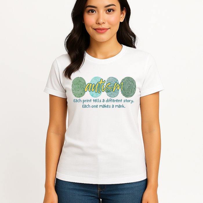 Fingerprint Autism Each Print Tells A Different Story Womens T-Shirt