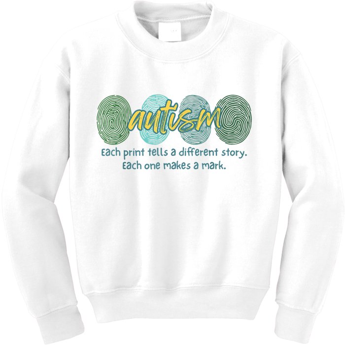 Fingerprint Autism Each Print Tells A Different Story Kids Sweatshirt