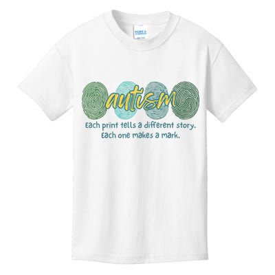 Fingerprint Autism Each Print Tells A Different Story Kids T-Shirt