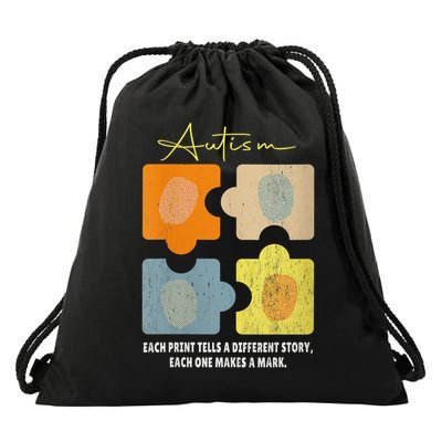 Fingerprint Autism Each Print Tells A Different Story Retro Drawstring Bag