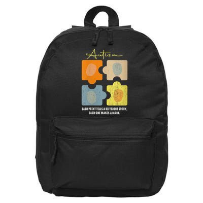 Fingerprint Autism Each Print Tells A Different Story Retro 16 in Basic Backpack