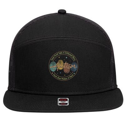 Fingerprint Autism Each Print Tells A Different Story 7 Panel Mesh Trucker Snapback Hat