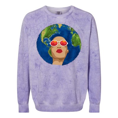 Female Afro Earth Day Colorblast Crewneck Sweatshirt