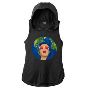 Female Afro Earth Day Ladies PosiCharge Tri-Blend Wicking Draft Hoodie Tank