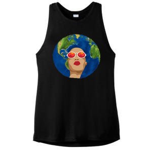 Female Afro Earth Day Ladies PosiCharge Tri-Blend Wicking Tank