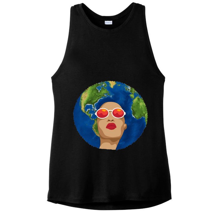 Female Afro Earth Day Ladies PosiCharge Tri-Blend Wicking Tank