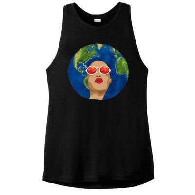 Female Afro Earth Day Ladies PosiCharge Tri-Blend Wicking Tank