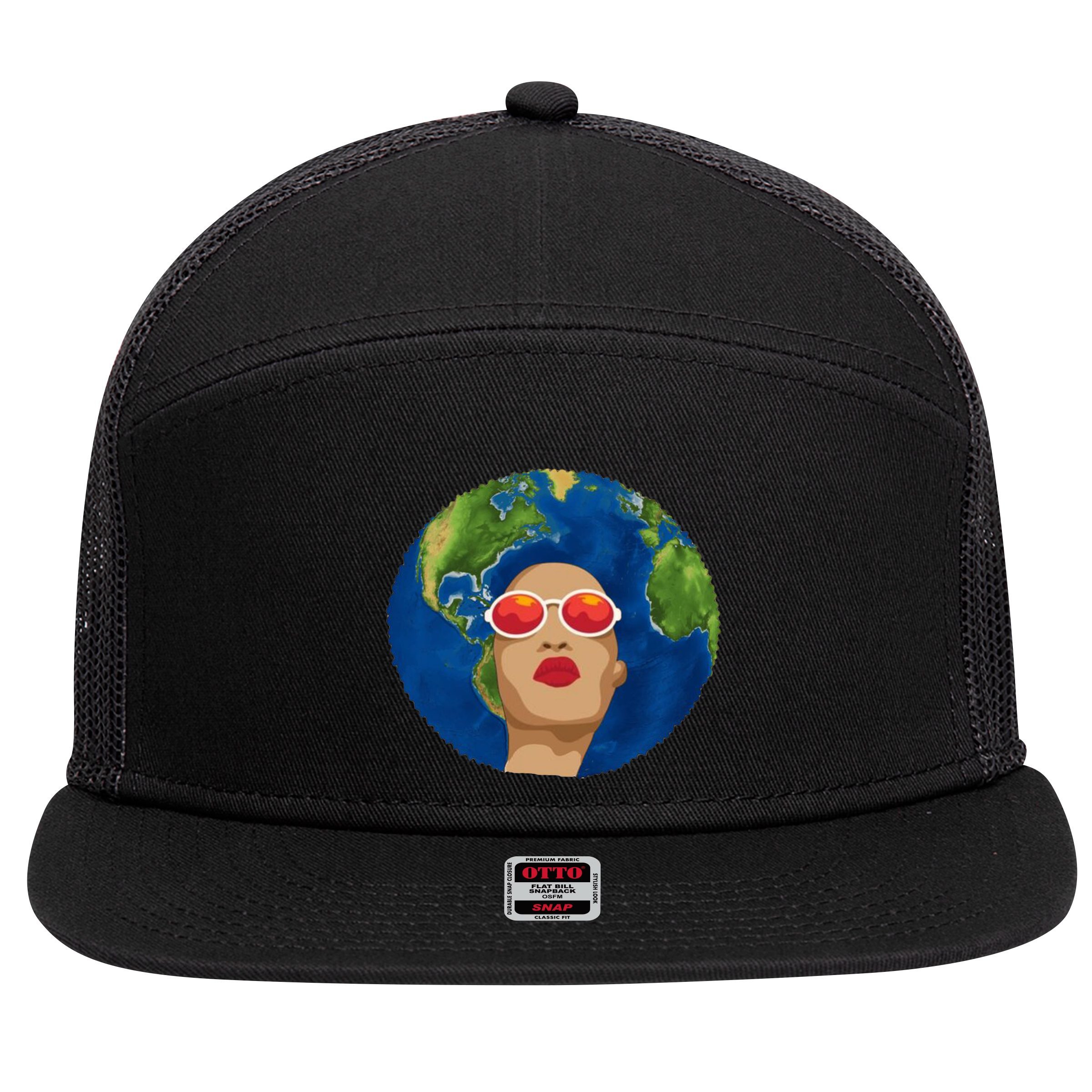 Female Afro Earth Day 7 Panel Mesh Trucker Snapback Hat
