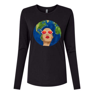 Female Afro Earth Day Womens Cotton Relaxed Long Sleeve T-Shirt