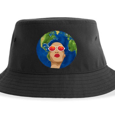 Female Afro Earth Day Sustainable Bucket Hat