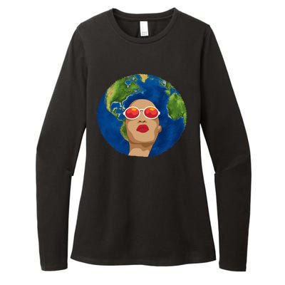 Female Afro Earth Day Womens CVC Long Sleeve Shirt