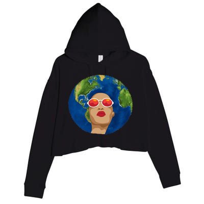 Female Afro Earth Day Crop Fleece Hoodie