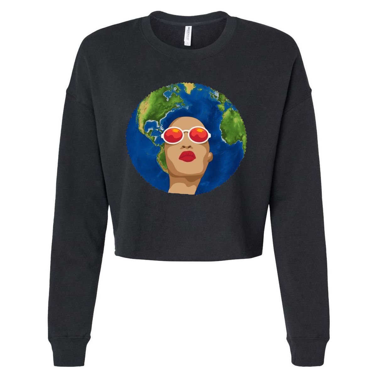 Female Afro Earth Day Cropped Pullover Crew