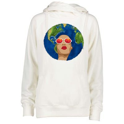 Female Afro Earth Day Womens Funnel Neck Pullover Hood