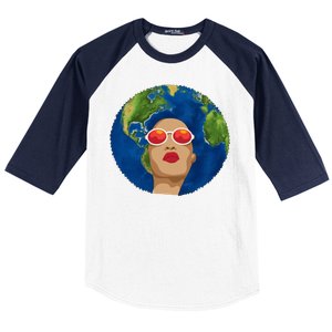 Female Afro Earth Day Baseball Sleeve Shirt