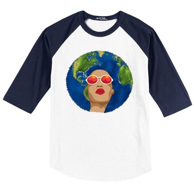 Female Afro Earth Day Baseball Sleeve Shirt