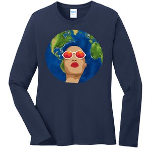 Female Afro Earth Day Ladies Long Sleeve Shirt