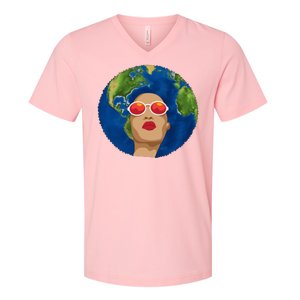 Female Afro Earth Day V-Neck T-Shirt