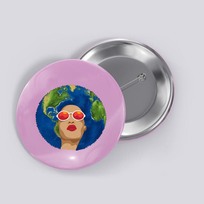 Female Afro Earth Day Button