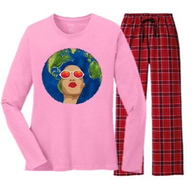 Female Afro Earth Day Women's Long Sleeve Flannel Pajama Set 