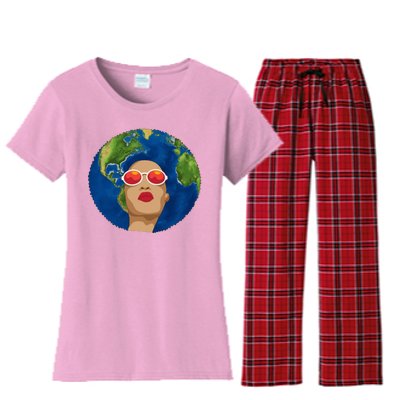 Female Afro Earth Day Women's Flannel Pajama Set