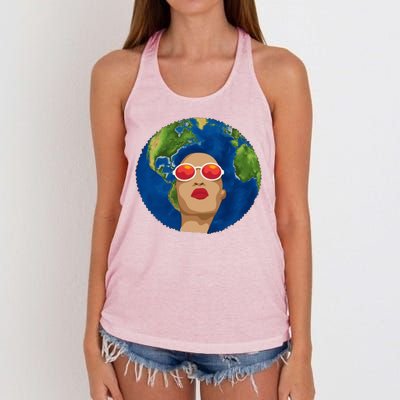 Female Afro Earth Day Women's Knotted Racerback Tank