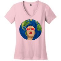 Female Afro Earth Day Women's V-Neck T-Shirt