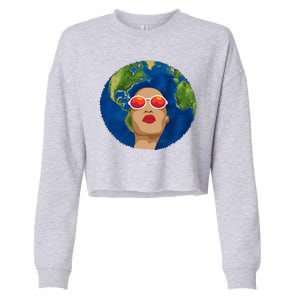 Female Afro Earth Day Cropped Pullover Crew