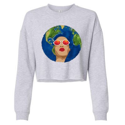 Female Afro Earth Day Cropped Pullover Crew