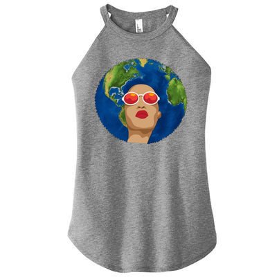 Female Afro Earth Day Women’s Perfect Tri Rocker Tank