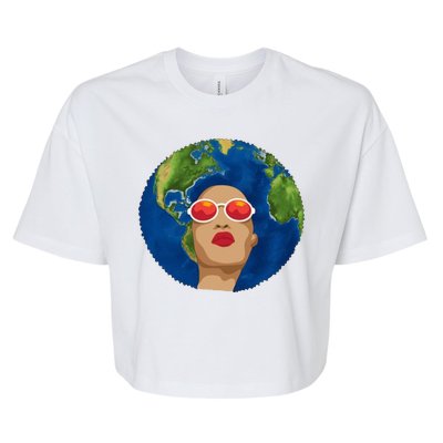 Female Afro Earth Day Bella+Canvas Jersey Crop Tee