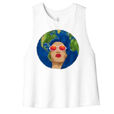 Female Afro Earth Day Women's Racerback Cropped Tank