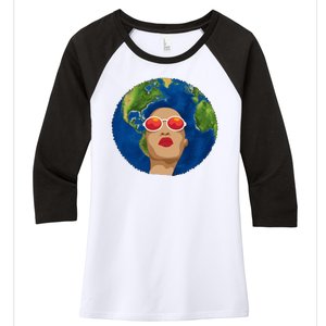 Female Afro Earth Day Women's Tri-Blend 3/4-Sleeve Raglan Shirt