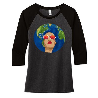 Female Afro Earth Day Women's Tri-Blend 3/4-Sleeve Raglan Shirt