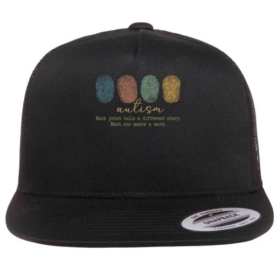 Fingerprint Autism Each Print Tells A Different Story Flat Bill Trucker Hat