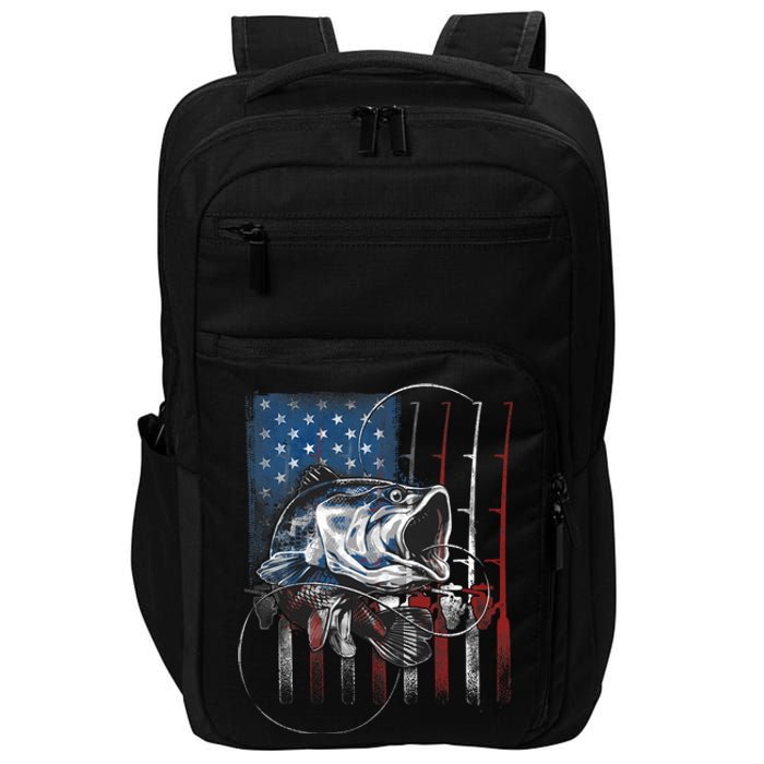 Fishing American Flag Vintage Usa Bass Fisherman Gift Impact Tech Backpack