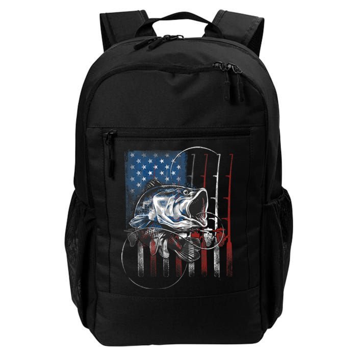 Fishing American Flag Vintage Usa Bass Fisherman Gift Daily Commute Backpack