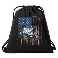 Fishing American Flag Vintage Usa Bass Fisherman Gift Drawstring Bag