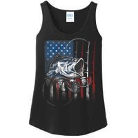 Fishing American Flag Vintage Usa Bass Fisherman Gift Ladies Essential Tank