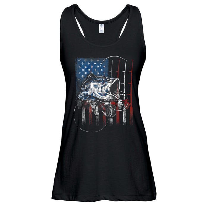 Fishing American Flag Vintage Usa Bass Fisherman Gift Ladies Essential Flowy Tank