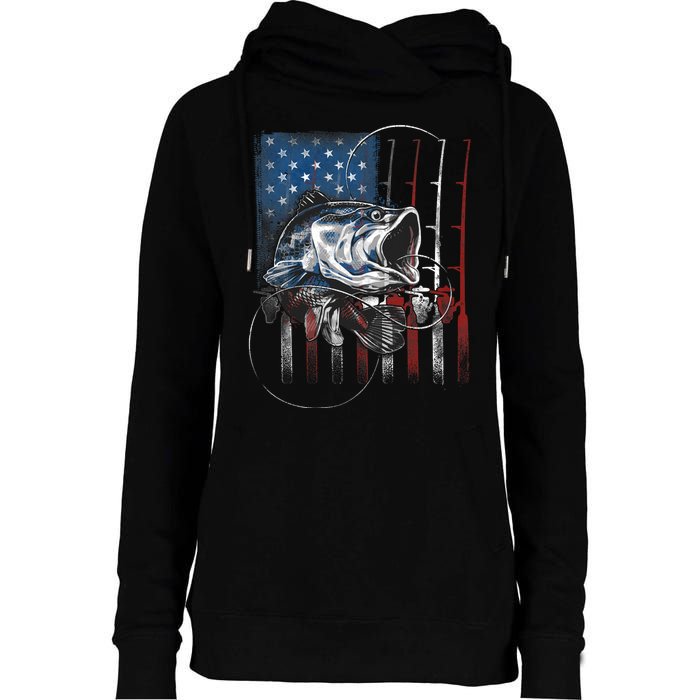 Fishing American Flag Vintage Usa Bass Fisherman Gift Womens Funnel Neck Pullover Hood