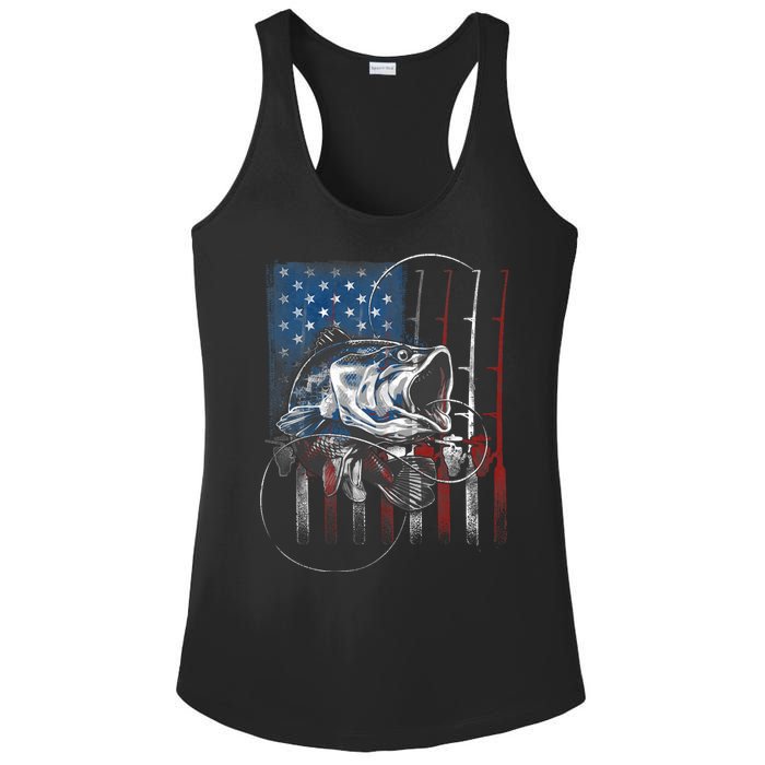 Fishing American Flag Vintage Usa Bass Fisherman Gift Ladies PosiCharge Competitor Racerback Tank