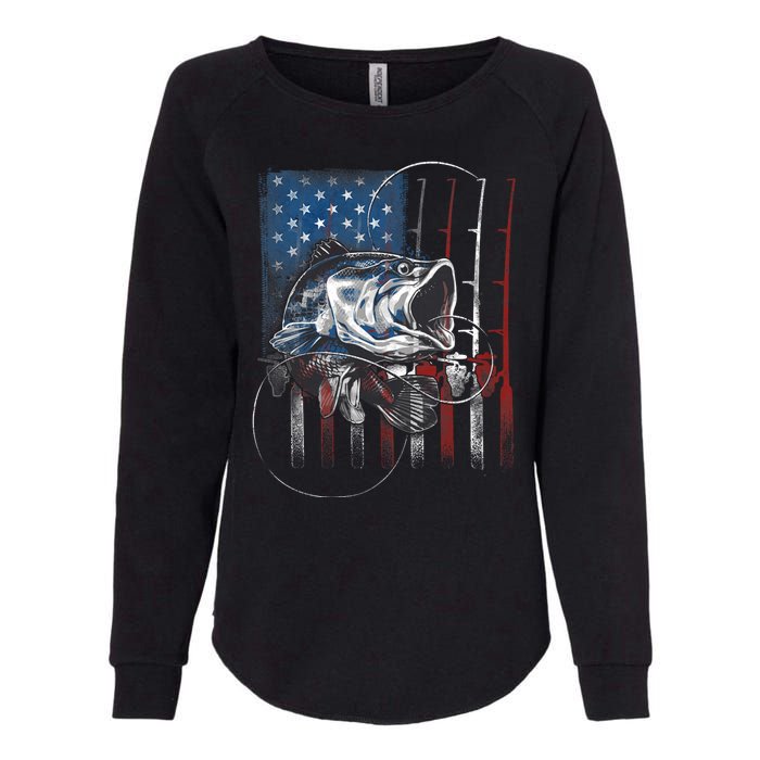 Fishing American Flag Vintage Usa Bass Fisherman Gift Womens California Wash Sweatshirt