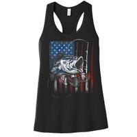 Fishing American Flag Vintage Usa Bass Fisherman Gift Women's Racerback Tank